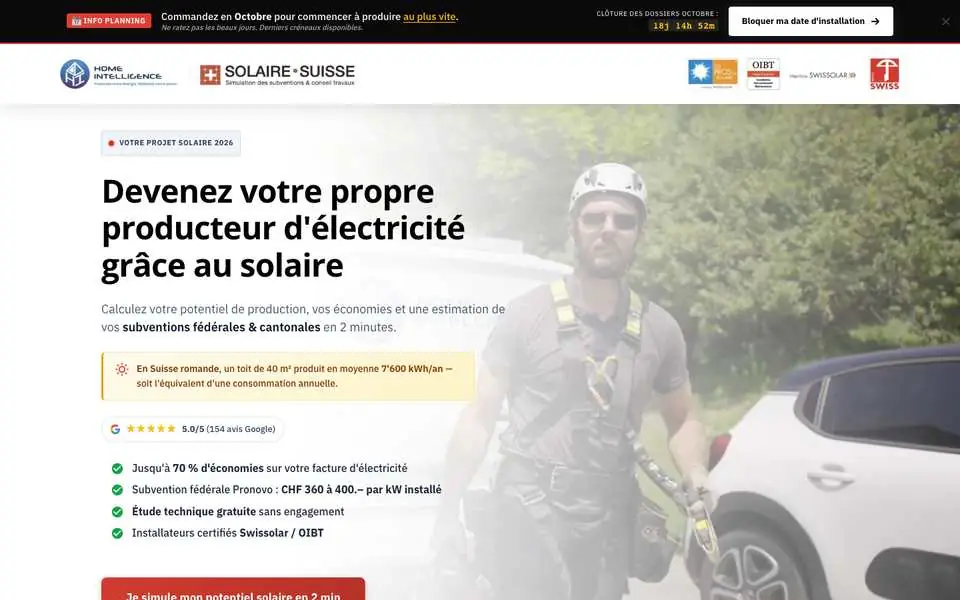 Page solaire Home Intelligence avec simulateur
