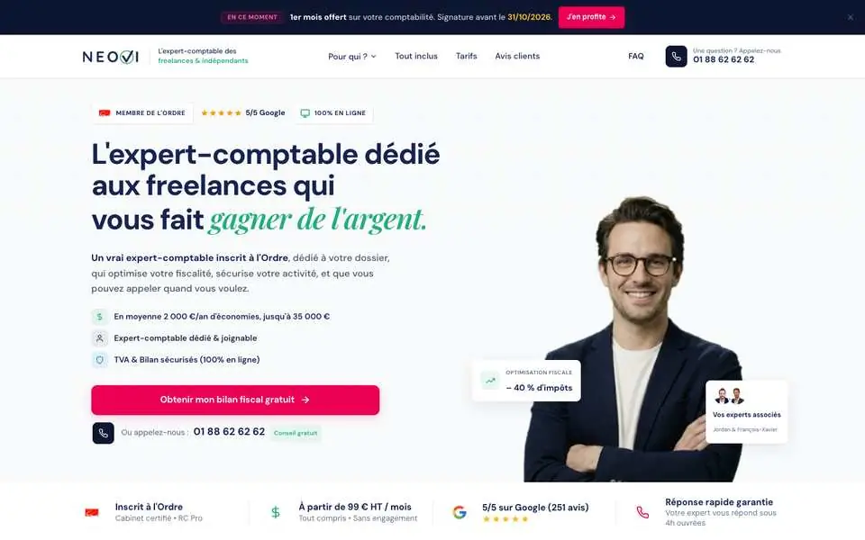 Landing page Neovi, expert-comptable pour indépendants