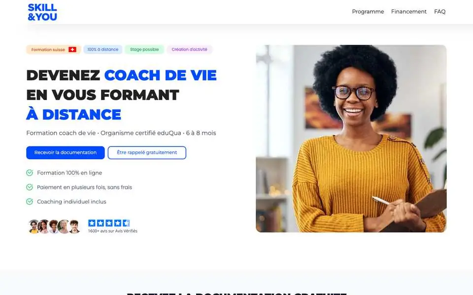 Landing page Skill&You, formation coach de vie