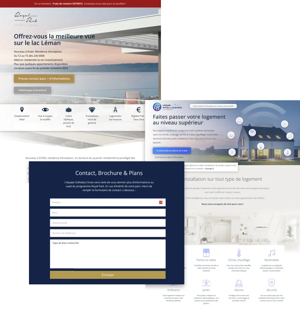 Pages de vente et formulaires conçus par Adinkom